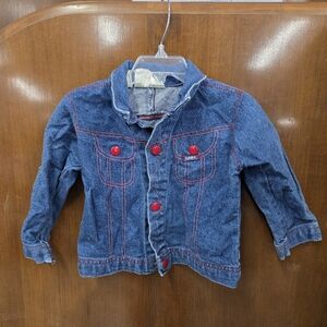 Vintage Lee Kids Denim Jacket with Red Buttons And "Icky Monsters" Design